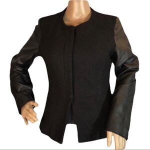 For Cynthia Black Wool & Faux Leather Letterman Jacket Large